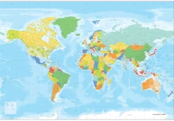 Wereldkaart XXL staatkundig heldere kleuren 1270