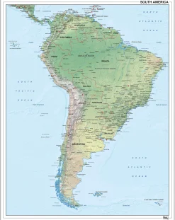 Zuid-Amerika kaart natuurkundig 1286