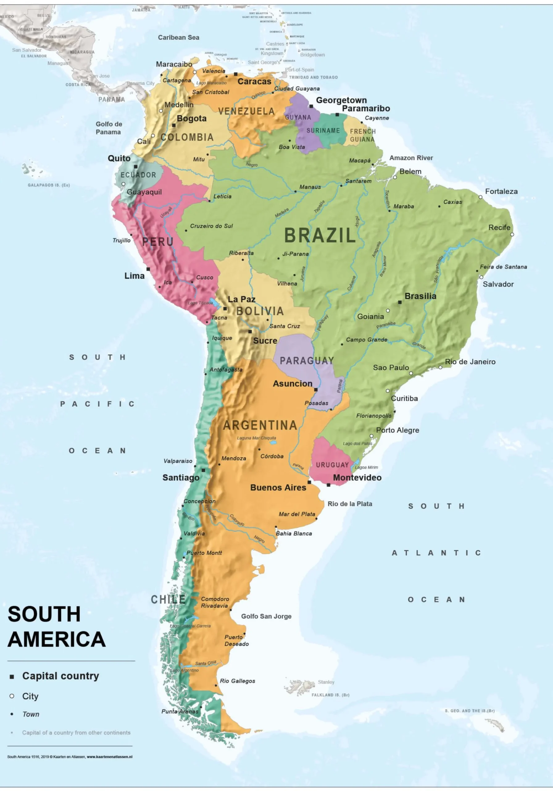 Zuid-Amerika kaart staatkundig 1516